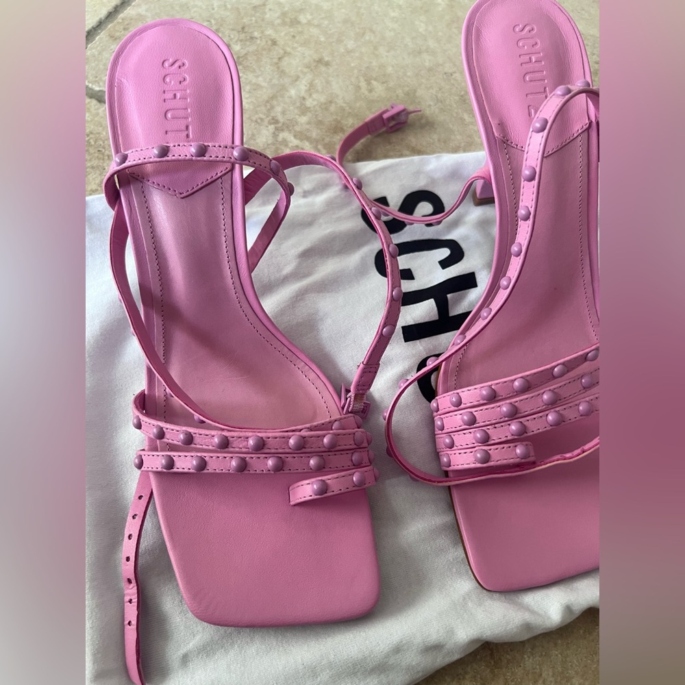 SCHUTZ Pink Studded Strappy Sandals
